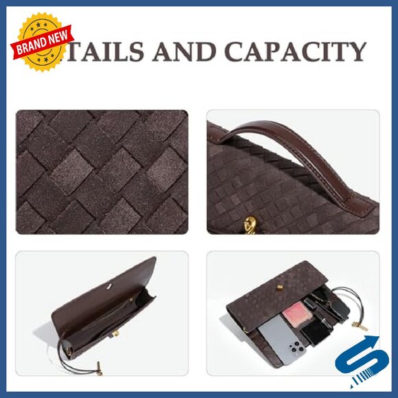 Suede Woven Clutch Crossbody Bag with Removable Strap Evening Purse